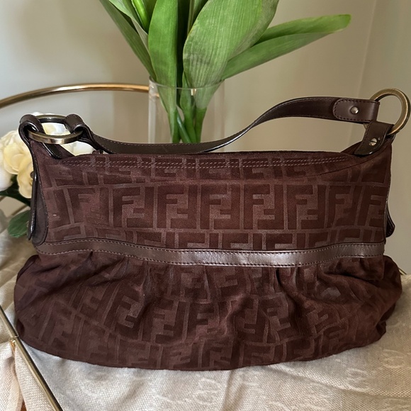Fendi Zucca Chef FF Shoulder Bag in Brown Suede - Picture 2 of 11